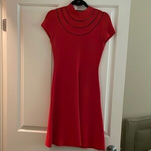 Eliza J Red A-Line Midi Dress with Mock Neck